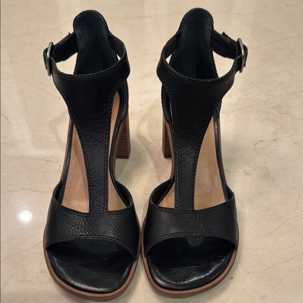Black High Heel Open-Toe Sandals with Ankle Strap